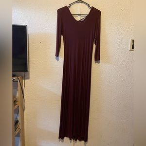 Earthbound Co. Burgundy Dress w/ 3/4 Sleeves, Lace Up Open Back Detailing